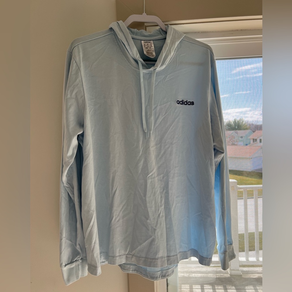 Adidas light weight hoodie in a light blue
